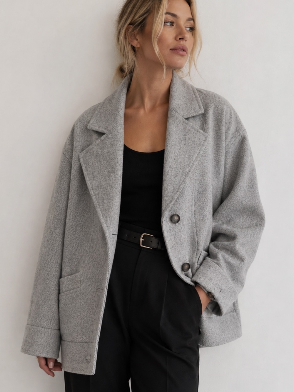 FAVORITE DAUGHTER Grey Herringbone Nico Bomber Jacket